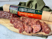 Close-up of The Gaucho Salami, showcasing its rich and aromatic texture. Made with premium, carefully selected ingredients to deliver an authentic and flavorful taste