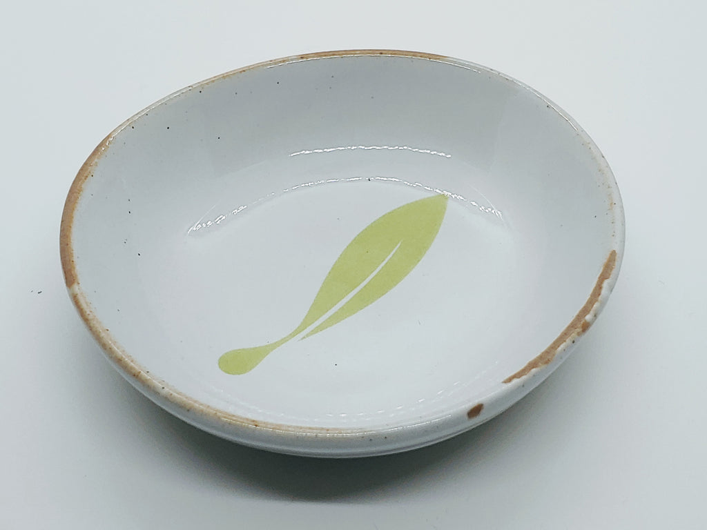 Small Round Olive Oil Dipping Bowl with light Green Olive Leaf logo i the middle